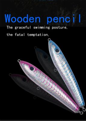 China Laser Color 20CM/90g 3D Eyes Solid Wood Bait Treble Hooks Best Buoyancy Wooden Pencil Fishing Lure for sale