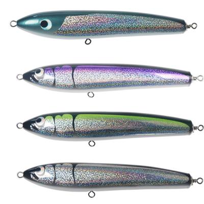 China 4 Colors 22CM/120g Abalone Shell Wood Bait Treble Hooks Tuna Fishlure Pencil Wooden Fishing Lure for sale