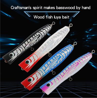 China 4 Colors 18CM/80g Wood Bait Treble Hooks Water Impact Largemouth Bass Tuna Fishlure Popper Wooden Fishing Lure for sale