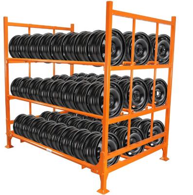 China Adjustable Heavy Foldable Steel Stacking Pallet Detachable Metal Storage Tyre Rack for sale