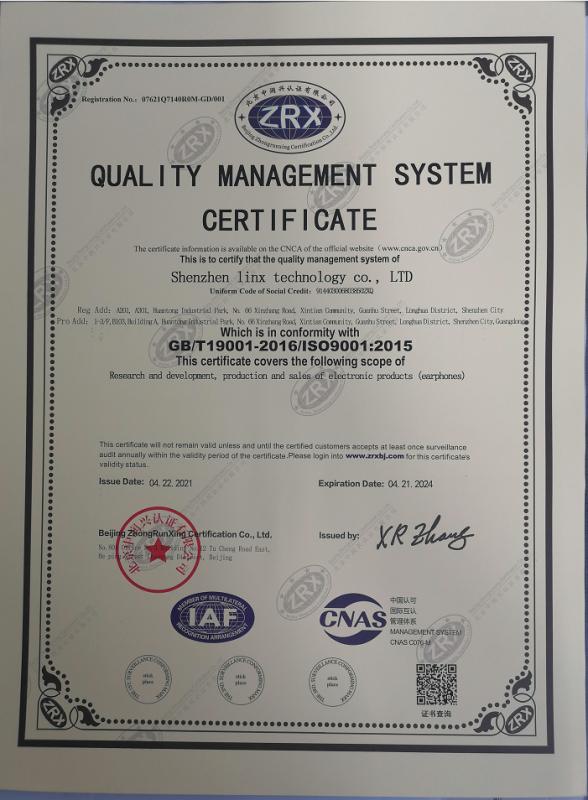 ISO9001 - Shenzhen Linx Technology Co., Ltd.
