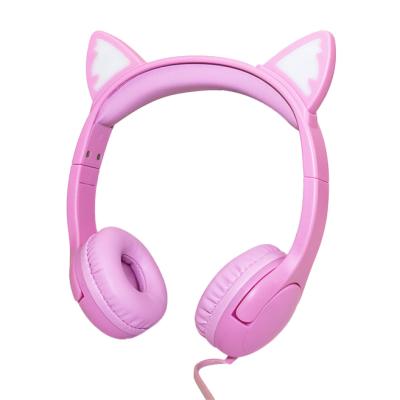 China High quality glowing colorful glowing cat ears earphone kids comfortable wearing headphones lovely wite LEDs various colorful cute colors of lights with share plug hole for sale