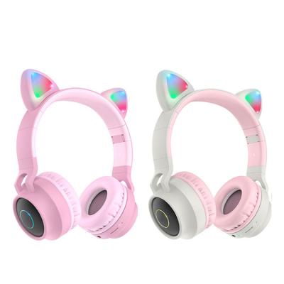 China Cheap Headband OEM Manufacturer Custom Logo Cat Ear Lighting Wireless Stereo Headphones for sale