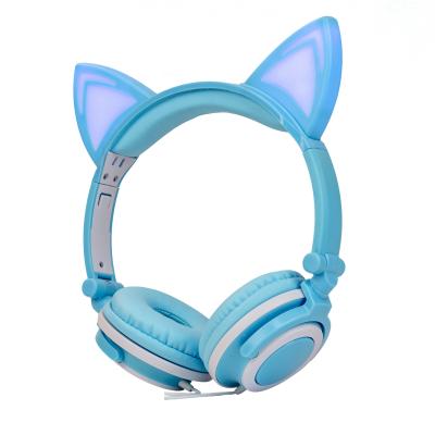China Kids Cat Ear Headphones Headset Cute LED Glowing Foldable Cat Ear Kids Earphone for sale