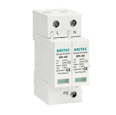 China BR-60 2P Type 2 Surge Protection Device Lightning Arrester 60ka lightning surge protectors tuv ac surge arrester for sale