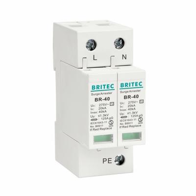 China BR-40 2P tuv type 2 surge protection device surge arrester spd thunder protection 40ka surge suppressor for sale