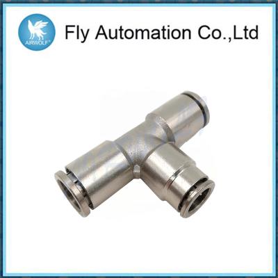 China Three Connection Joint Pneumatic Tube Fittings Silvery Brass Tee Connector for sale