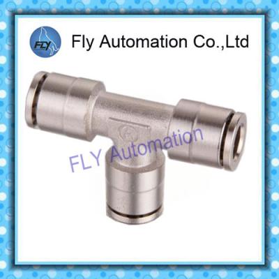 China Pneumatic Tube Fittings T-Tee nickel-plated brass quick coupling PE series for sale