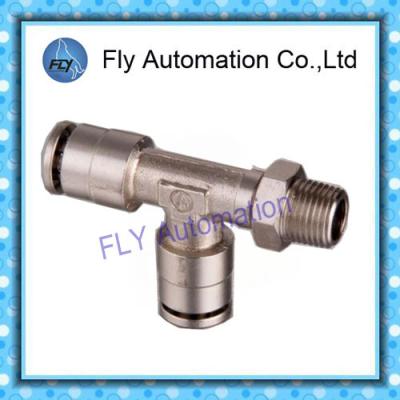 China Pneumatic Tube Fittings T-side three-way copper nickel-plated male thread push-in fitting PD series for sale