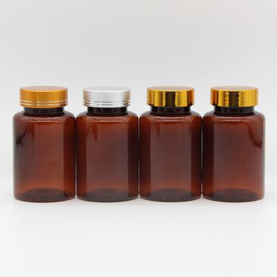 China High End Round Amber PET Medicine Candy Bottle Plastic Health Care Product Bottle 50ml 100ml 150ml 200ml 250ml 300ml With Screw Cap for sale