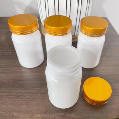 China Food Grade 80ml 120ML 150ML 200ML 100ml Medicine Bait Toy Candy Pet Pill Container Bottle Gold White Plastic Cap With One Line for sale