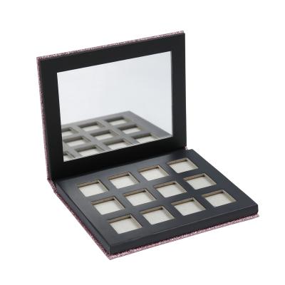 China Black Hot Stamping Eyeshadow Empty Palette Pans 12 Colors Glitter Paper for sale