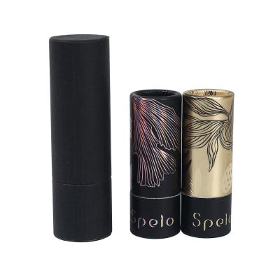 China Black Paper Lipstick Tube Packaging Customized With Shiny Silver Mechanism for sale