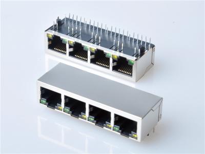 China Shielded RJ45 Modular Jack Connector, Through Hole Type,  Transformer, with LED, 1x4 Ports for sale