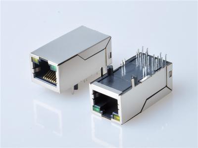 China RJ45 1X1 Modular Jack Connector,Transformer, with LED,Side Entry, 10/1000 Mbps for sale