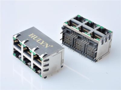 China HULYN RJ45 Shielded RJ45 Modular Jack Connector,with LEDs, 2x3 Ports,RJ45 connector for sale