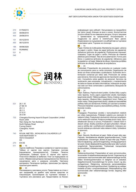 EUIPO - Changsha Running Import & Export Co., Ltd.