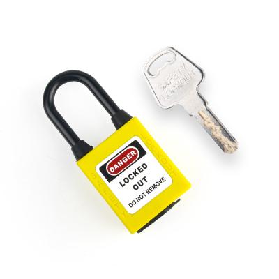 China plastic shackle dust-proof nylon body safety padlock for sale
