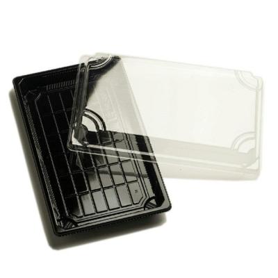 中国 HACCP PPの食糧サービングはカバーが付いているテイクアウトの黒いプラスチック寿司の皿に用具を使う 販売のため