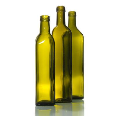 China Comestible 250 ml de Marasca botella de vidrio de aceite Ámbar verde con tapa de tornillo en venta