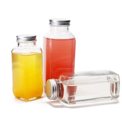 China French Square Airtight Juice Bottles Glass Bottles For Juice Packaging 8oz 2oz 16oz for sale