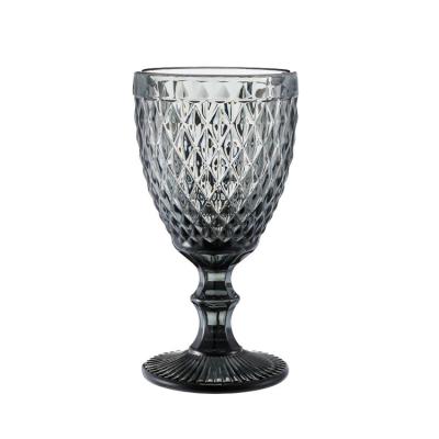 China Embossed Red Wine Glass Goblets Glassware Grey ODM for sale