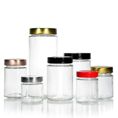 China Jarrones de vidrio de almacenamiento de miel de caviar 8oz 10oz 12oz redondo con tapa de bambú en venta