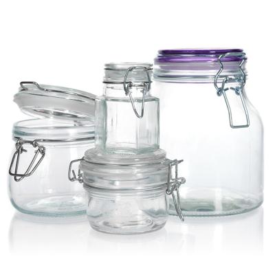 China 100ml 200ml Sealed Freezer Safe Glass Containers Jars Jam With Clip Lids for sale