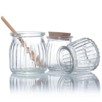 China Small Clear Glass Dessert Glass Container Jars With Cork Lid 7oz 200ml for sale