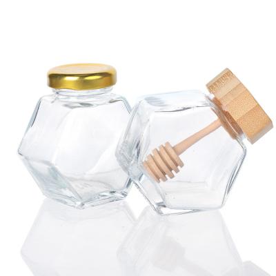 China OEM 3oz 6oz 8 Oz Glass Honey Jars Hexagon Pot In Bulk for sale