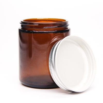 China Wide Mouth Amber Glass Candle Jars 30cl 250ml with Wooden Lids for sale
