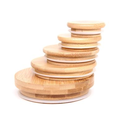 China Material original de estoque Bamboo Boca regular 70mm Vidro Mason Jar tampa de bambu à venda
