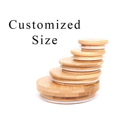 China OEM Mason Jar Cup Lids 86mm With Straw Hole Bamboo Wooden for sale