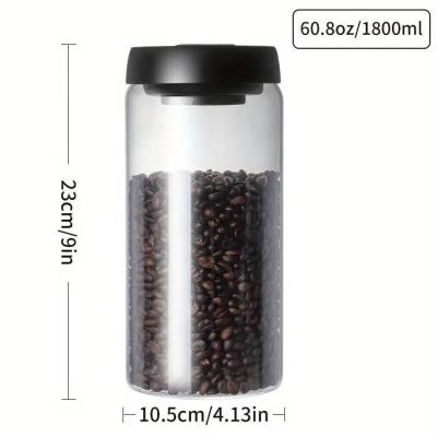 China 1800ML Clear Vacuumized Glass Coffee Jar Black Lid Sealed Storage Jar for sale