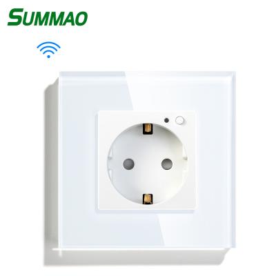 China EU Standard Wholesale Residential/Multipurpose Smart Home 16A Automation Wifi Plug In Wall Panel Smart Wifi Socket Glass Outlet à venda