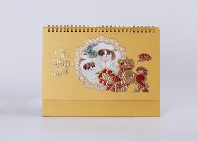 China Cute Classic Spiral Desk Calendar Art Paper Material And Gold Hot Foil Stamp for sale