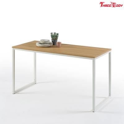 China White Modern Office Furniture Desk , Rectangular Modern Wood Desk Sturdy Steel Frame for sale