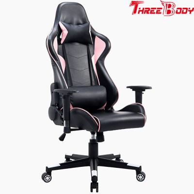 China High Back Black And Pink Gaming Chair , Swivels 360 Degrees Pu Leather Office Chair for sale