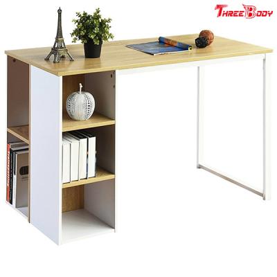 China Light Brown / White Modern Office Table 5 Side Shelves PC Laptop Notebook Desk Metal Legs for sale