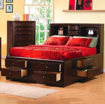 China Phoenix Contemporary Bedroom Furniture Queen Bookcase Bed With Underbed Storage Drawers for sale