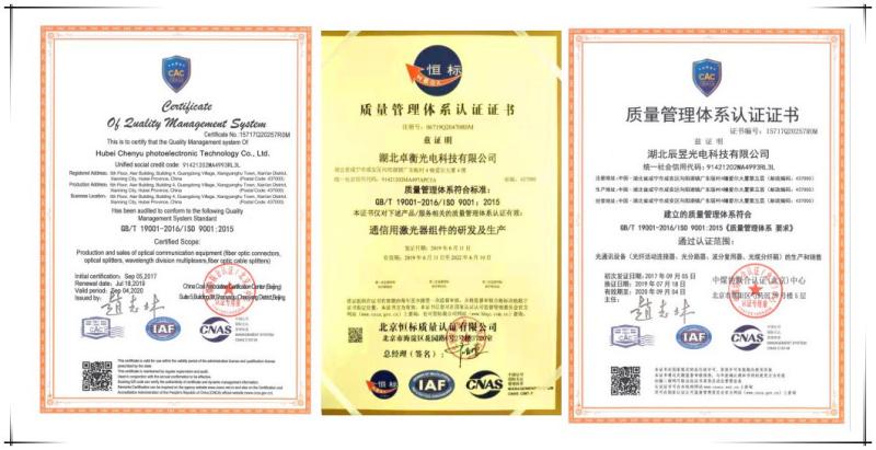 Quality management system certification - Hubei Chenyu Photoelectric Technology Co., Ltd.