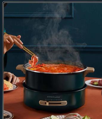 China Custom Dual Steamboat Electric Pot Skillet Cookware With Tempered Glass Vented Lid for sale