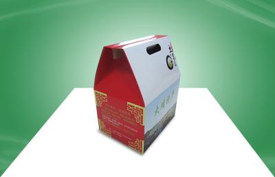 China Caja de empaquetado acanalada de encargo del cartón de la caja de papel con la manija de la elevación para la comida/el regalo en venta