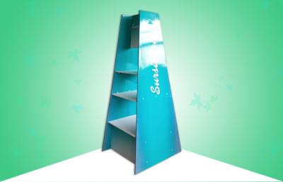 China 2 - Sided POP Corrugated Cardboard Display Ladder Shape With Shelves / Metal Hooks for sale