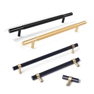 China Aluminium Brass T Bar Handles Black Gold for Kitchen 195mm 225mm 385mm Length for sale