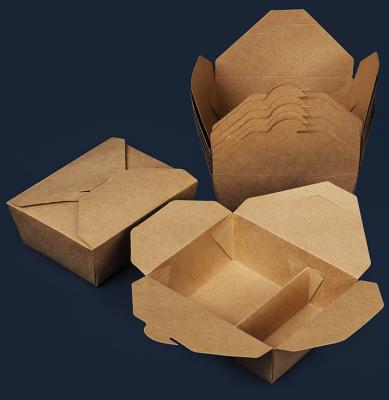 China Disposable Compartment Take Away Box Carryout Food Packaging Kraft Paper Lunch Boxes for sale