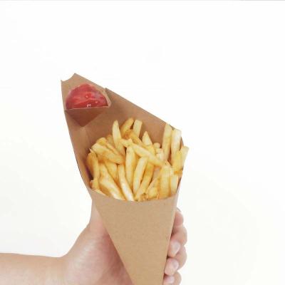 China Pe Coated French Fries Paper Disposable Cone Cups Kraft Paper Box With Sauce for sale