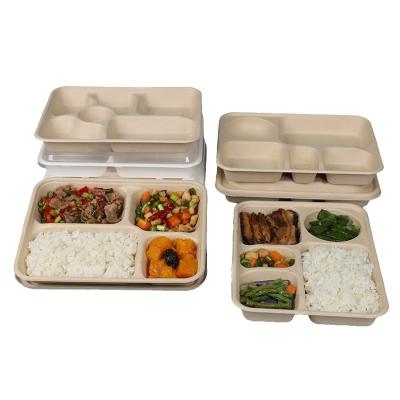China Disposable Rectangular Biodegradable Sugarcane Bagasse Trays Take Away Trays With Lids for sale