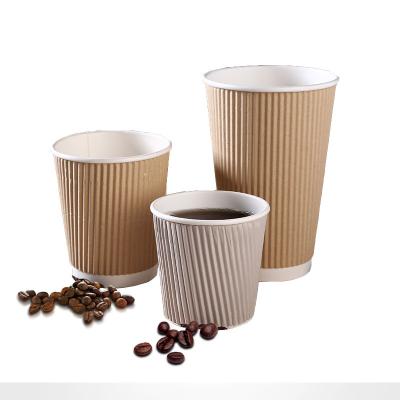 China 90MM PS PLA Recyclable 12oz Kraft Ripple Paper Cups Tripple Wall For Coffee for sale
