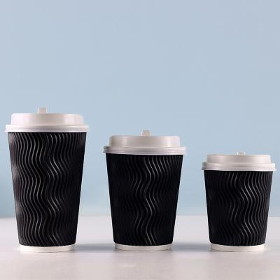 China 400ml PLA  Sturdy Durable Corrugated Paper 12oz Ripple Cups With Lids for sale